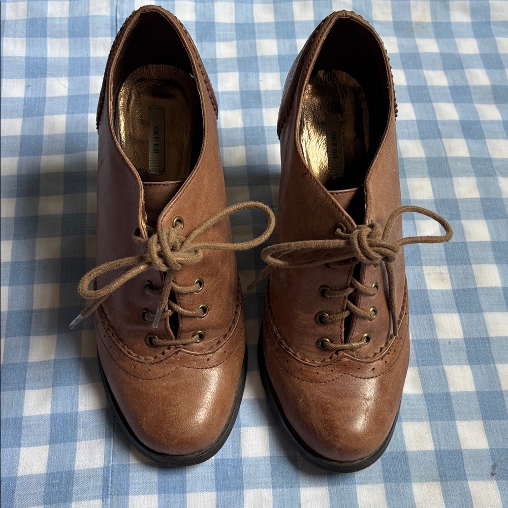 Kimchi Blue Brown Leather Lace-Up Oxford Booties